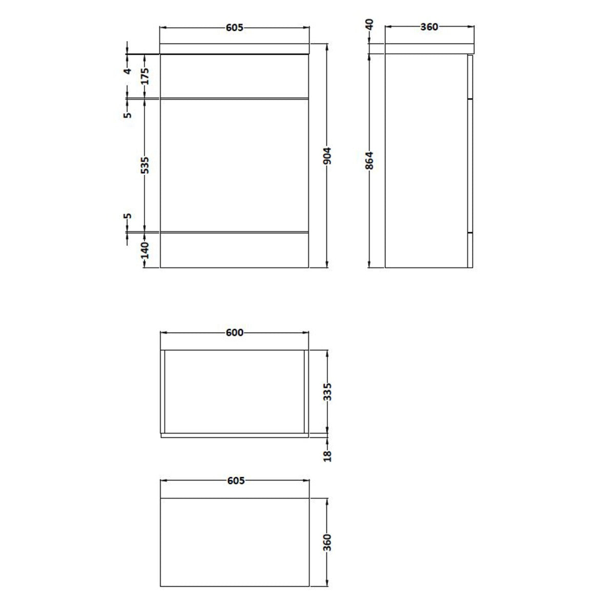Fairford Union 600mm Full Depth Grey Woodgrain WC Unit with Top
