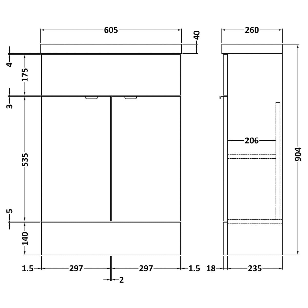 Fairford Union 600mm Slimline Gloss Grey Vanity Unit