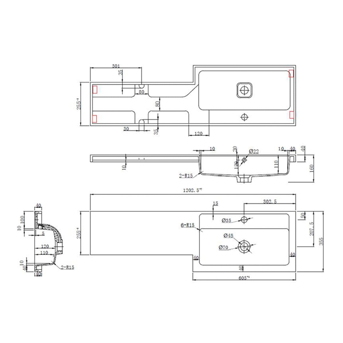 Fairford Union 1200mm RH L Shape Basin and Worktop