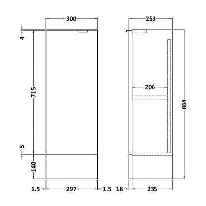 Fairford Union 300mm Slimline Grey Base Unit