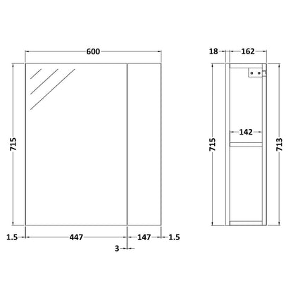 Fairford Union 600mm Slimline Black Single Door Mirror Unit