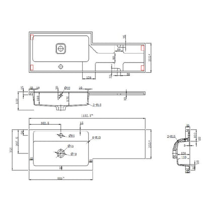 Fairford Union 1000mm LH L Shape Basin and Worktop