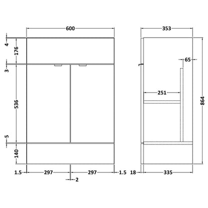 Fairford Union 600mm Full Depth Grey Gloss Vanity Unit