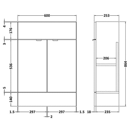 Fairford Union 600mm Slimline Grey Gloss Vanity Unit