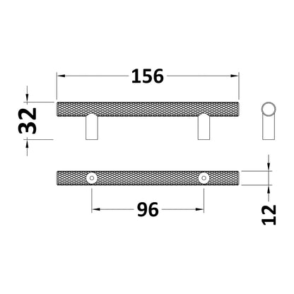 Knurled Bar Handle, Chrome, 96mm Centres