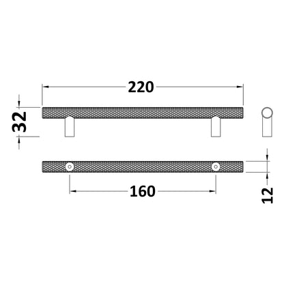 Knurled Bar Handle, Matt Black, 160mm Centres