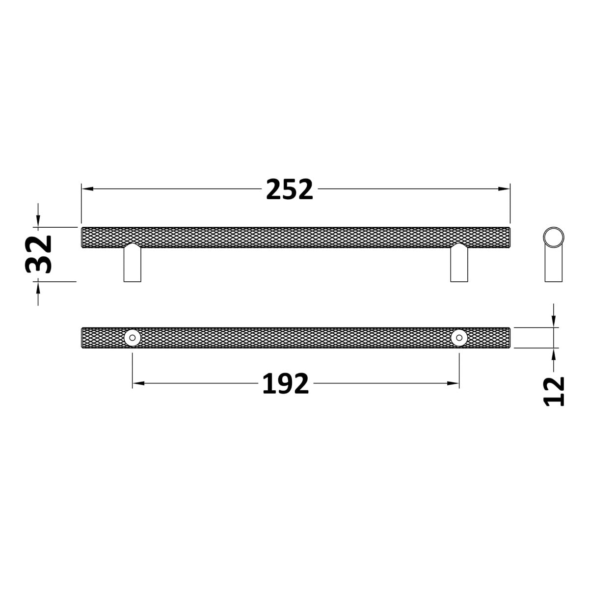 Knurled Bar Handle, Chrome, 192mm Centres