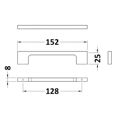 Slimline Square Handle, Chrome, 128mm Centres