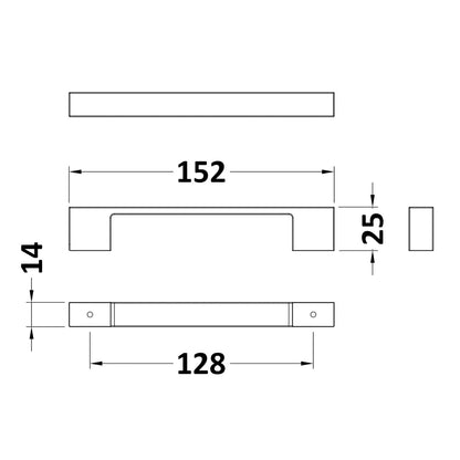Square Handle, Chrome, 128mm Centres