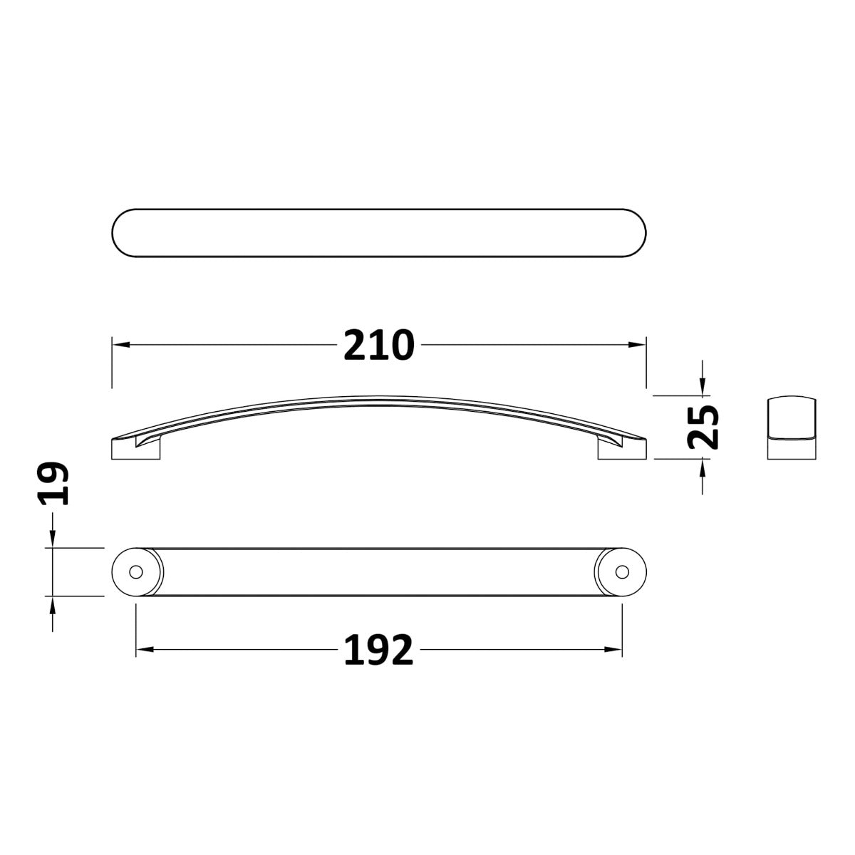 Standard Strap Handle, Chrome, 192mm Centres