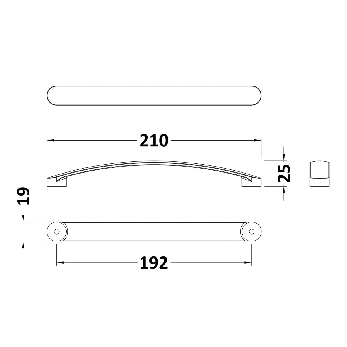 Standard Strap Handle, Matt Black, 192mm Centres