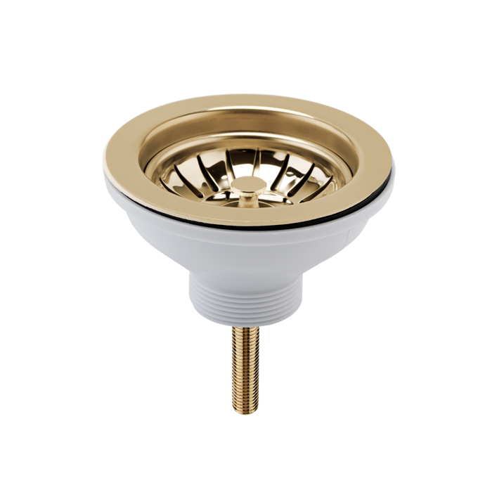 Fairford Brushed Brass Sink Strainer Waste, Pull Out Basket
