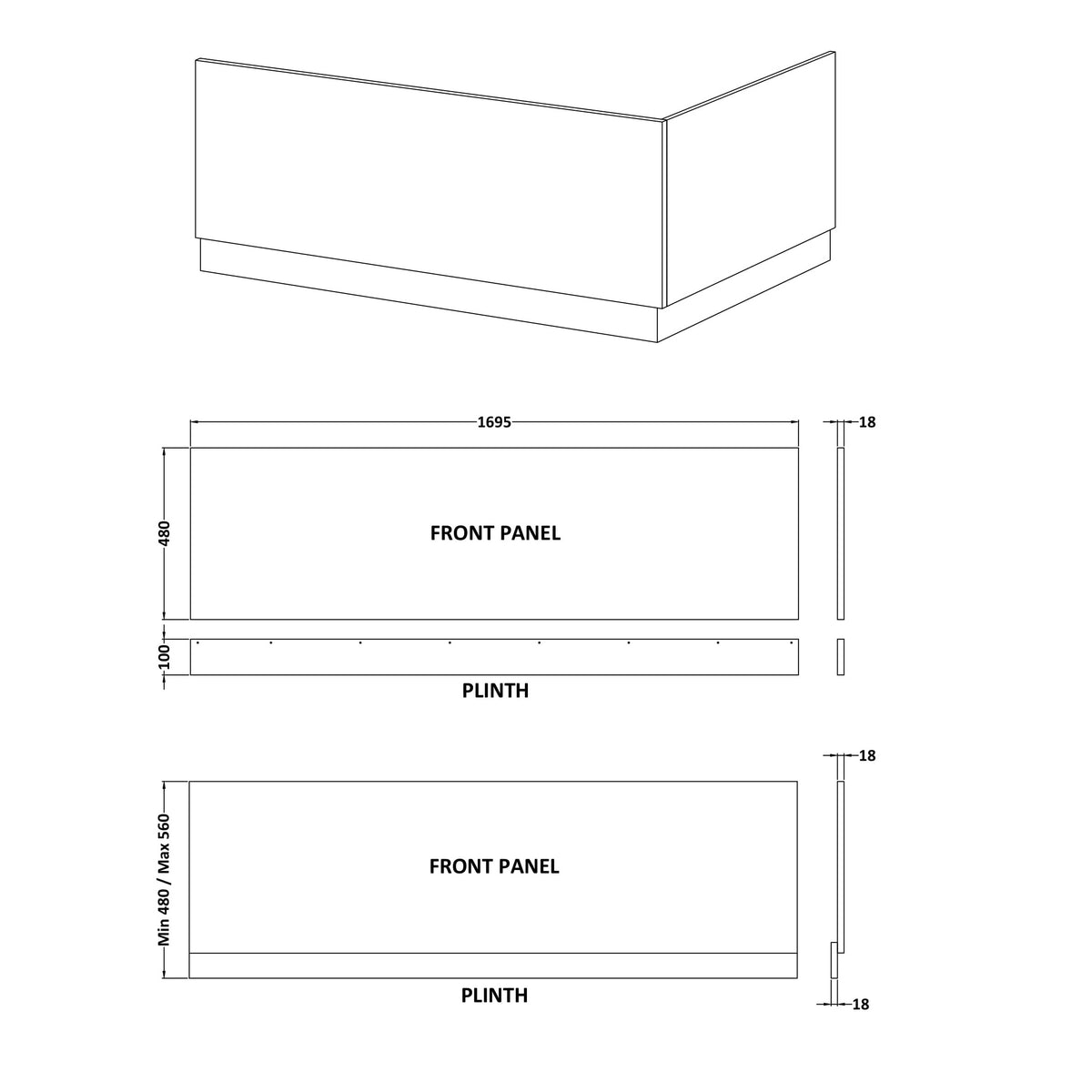 Fairford White Straight Side Panel with Plinth, 1700mm
