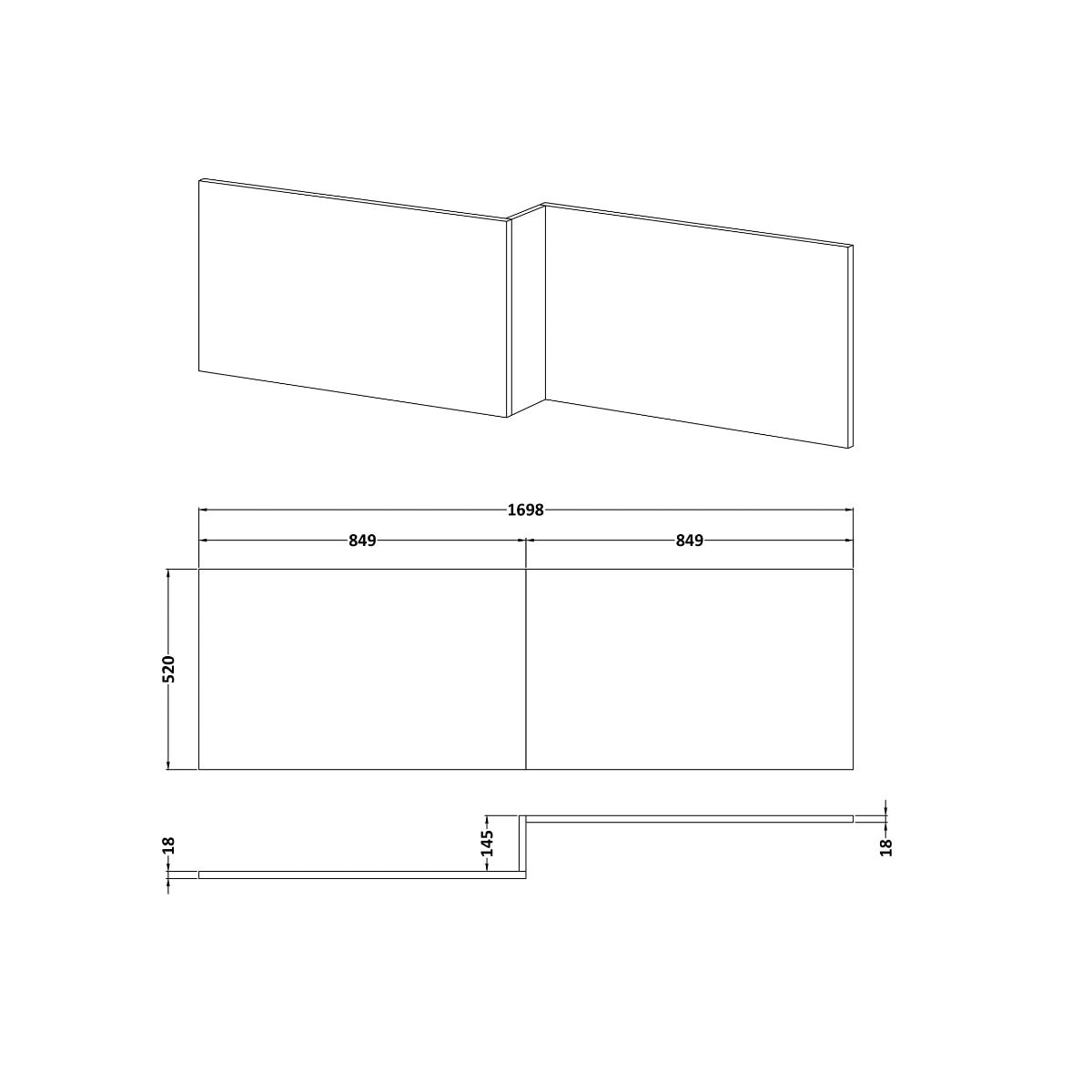 Fairford White L Shape Side Panel, 1700mm