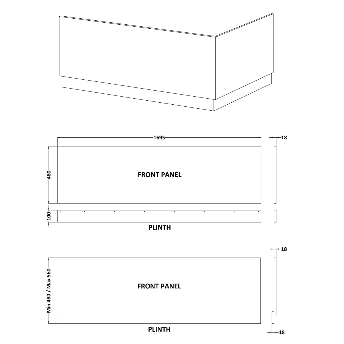 Fairford Light Gloss Grey 1700mm Bath Panel with Plinth