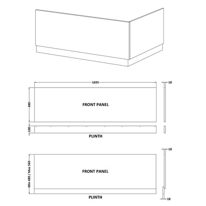 Fairford Hacienda Black 1700mm Bath Panel with Plinth