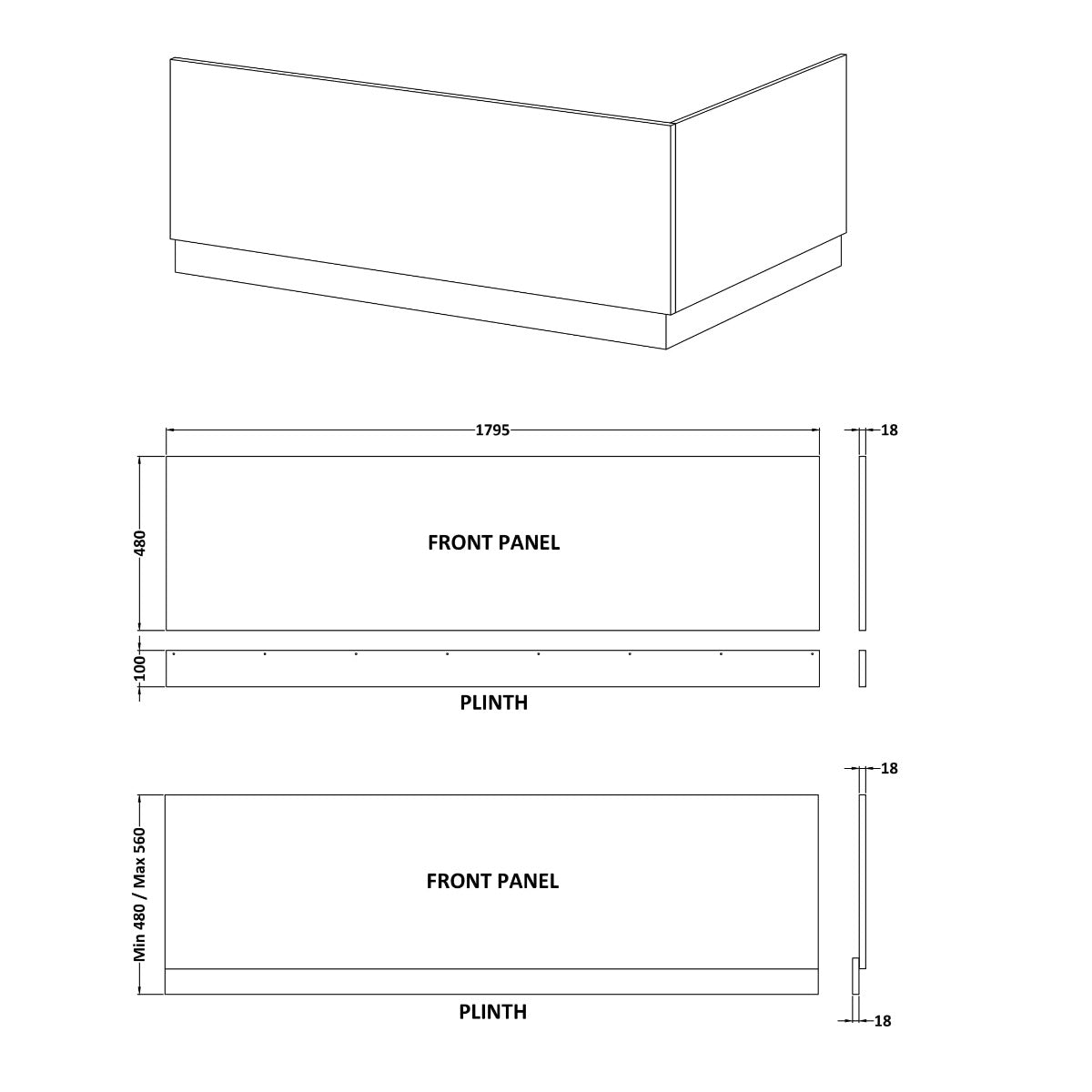 Fairford Satin Anthracite 1800mm Bath Panel with Plinth