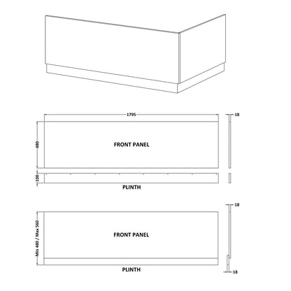 Fairford Hacienda Black 1800mm Bath Panel with Plinth