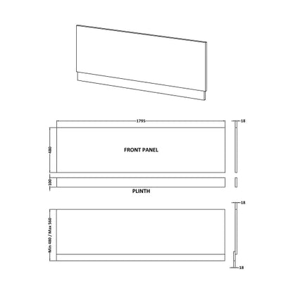 Fairford Midnight Blue 1800mm Bath Front Panel with Plinth