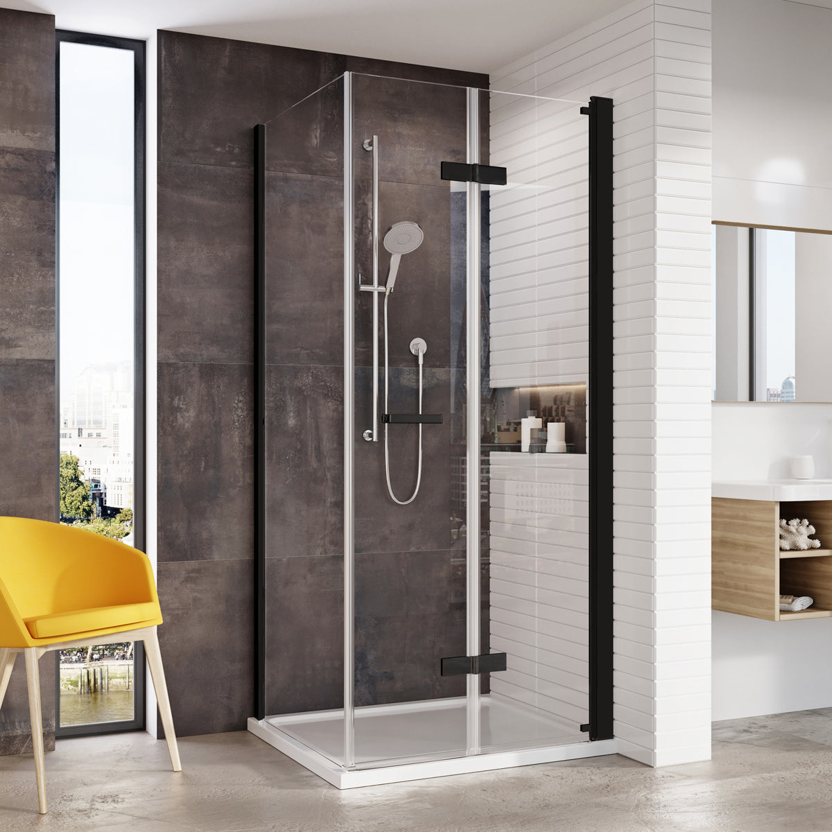 Fairford Pro 8 Black 760 x 900mm Frameless 8mm Bi-Fold Door Rectangular Shower Enclosure