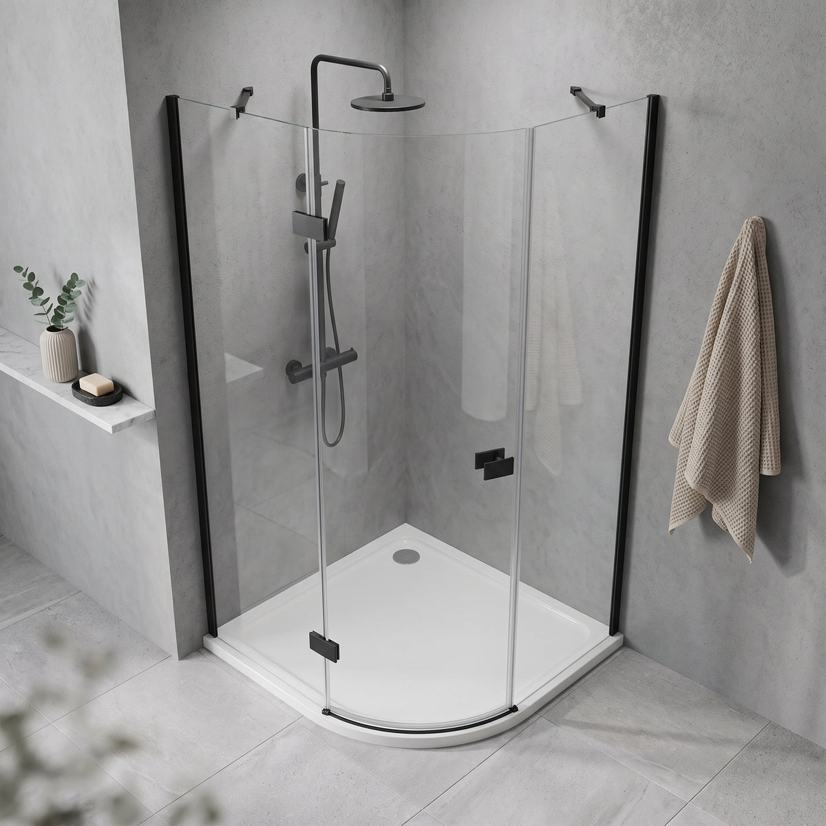 Fairford 8mm Frameless 1200 x 900mm Matt Black Offset Quadrant Enclosure