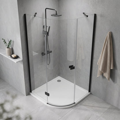 Fairford 8mm Frameless 1200 x 900mm Matt Black Offset Quadrant Enclosure
