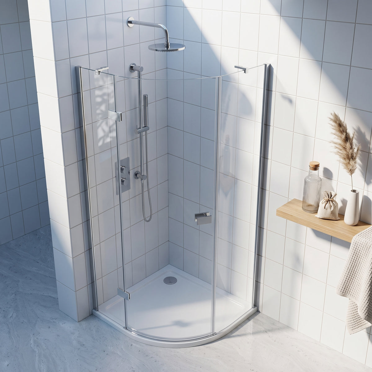 Fairford 8mm Frameless 900 x 900mm Chrome Quadrant Enclosure