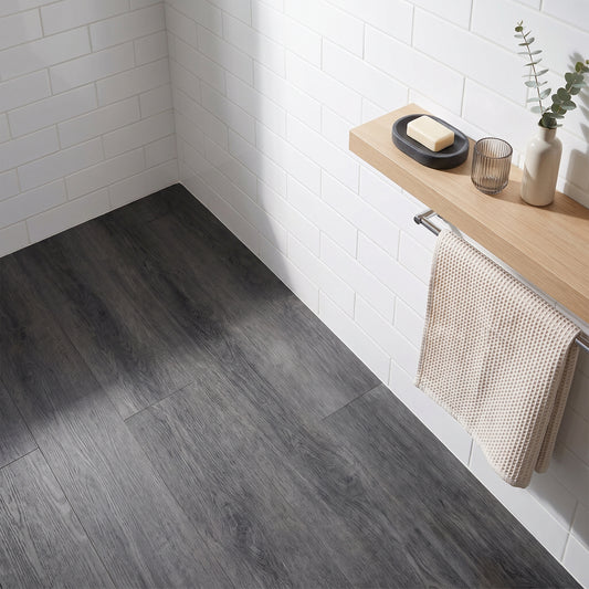 Rivato Anthracite 1220 x 183mm Solidcore Waterproof Click Flooring Planks (Pack of 8) - 1.79m Per Pack