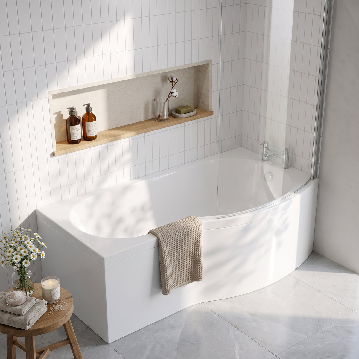 Fairford 1700 x 850 RH B Shape Bath with Screen and Panel