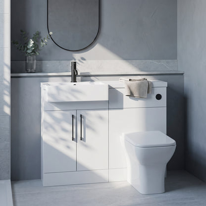Fairford Union Gloss White 1100mm Square Semi Recessed Basin Left Hand Combination Pack