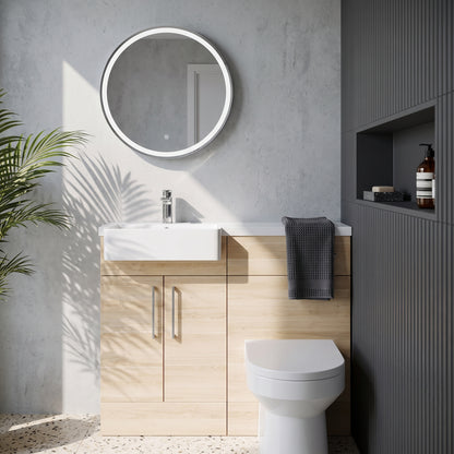 Fairford Union Light Oak 1000mm Square Semi Recessed Basin Left Hand Combination Pack