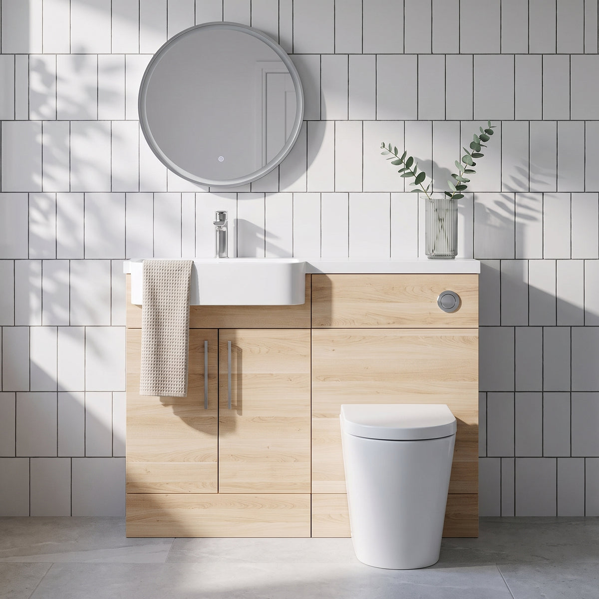 Fairford Union Light Oak 1100mm Round Semi Recessed Basin Left Hand Combination Pack