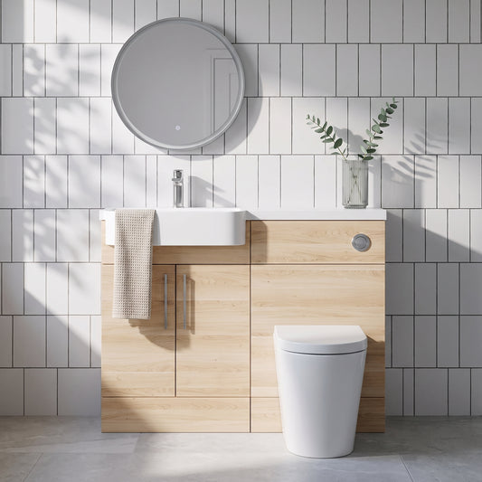 Fairford Union Light Oak 1100mm Round Semi Recessed Basin Left Hand Combination Pack