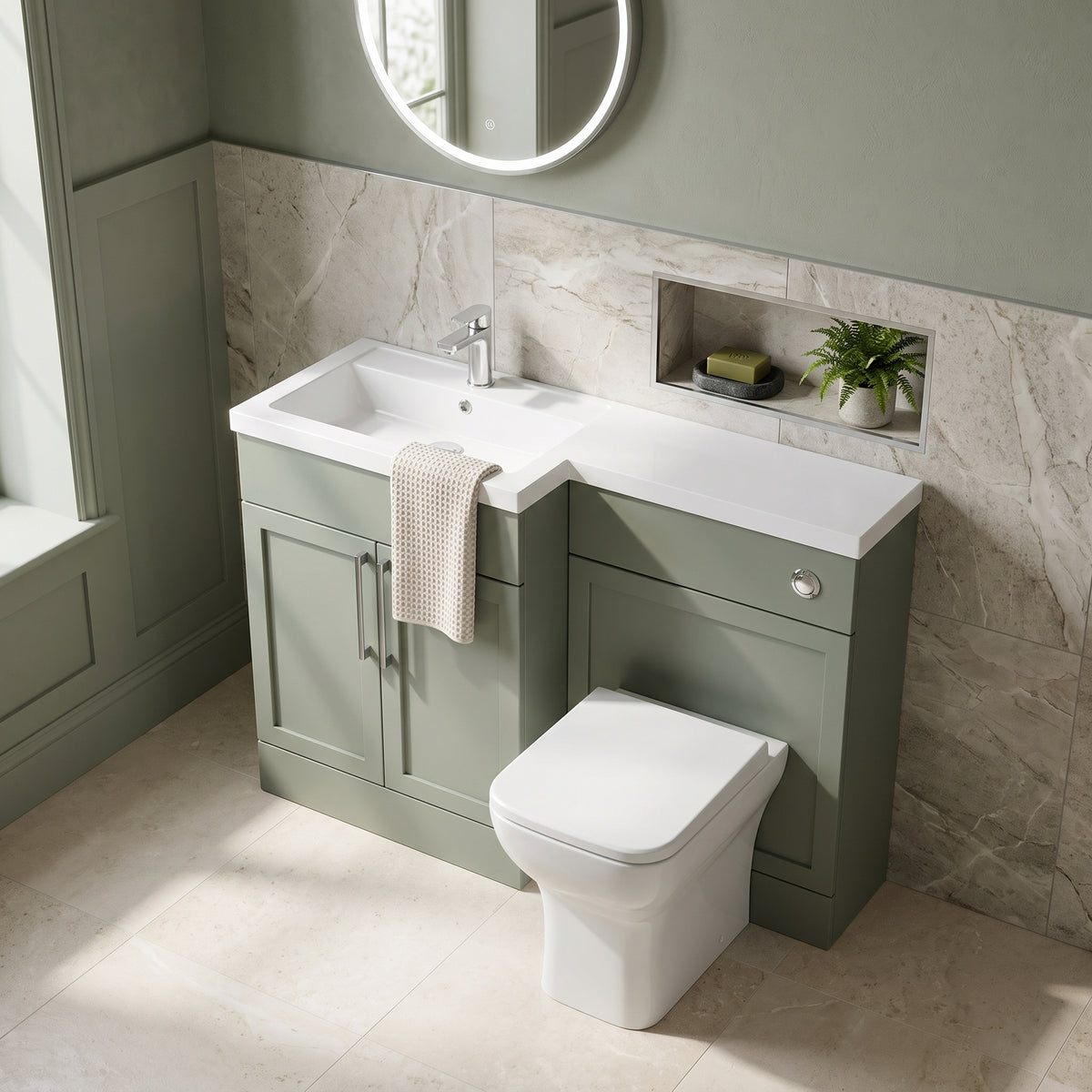 Fairford Union Style Shaker Matt Lux Green 1100mm L Shape Left Hand Combination Pack