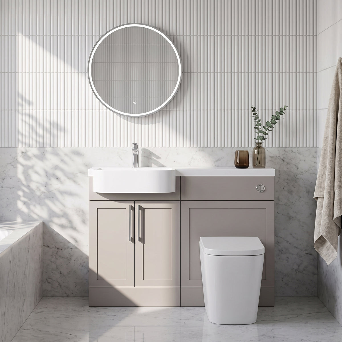 Fairford Union Style Shaker Matt Stone Grey 1000mm Round Semi Recessed Basin Left Hand Combination Pack