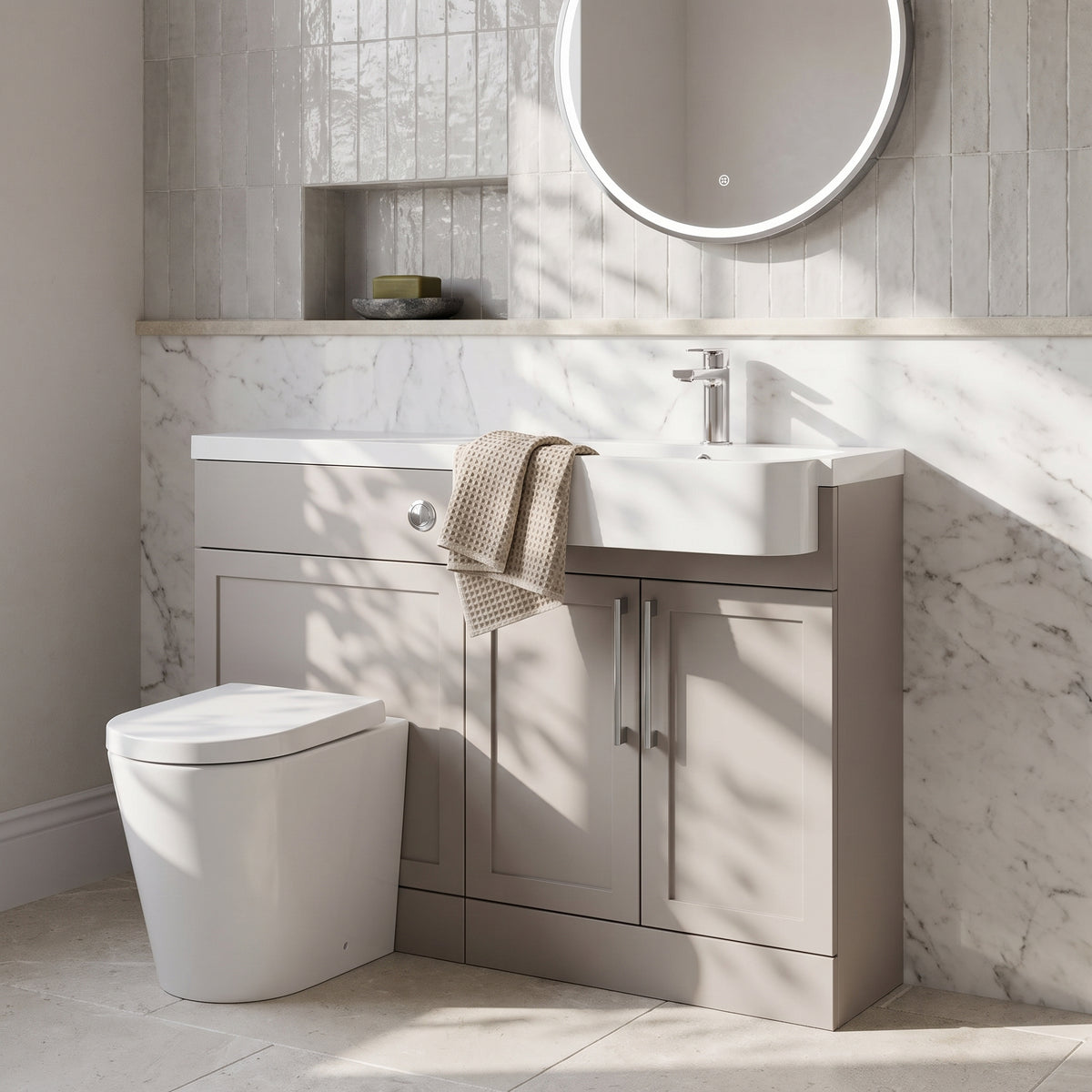 Fairford Union Style Shaker Matt Stone Grey 1100mm Round Semi Recessed Basin Right Hand Combination Pack