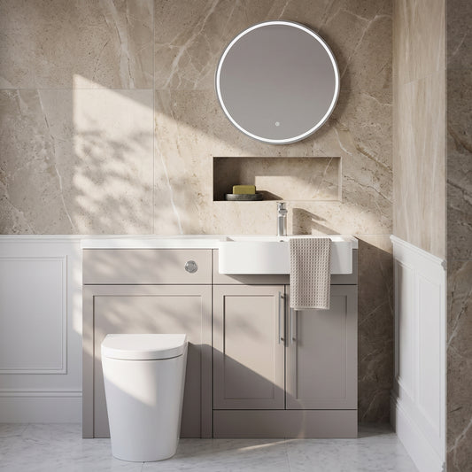 Fairford Union Style Shaker Matt Stone Grey 1100mm Square Semi Recessed Basin Right Hand Combination Pack