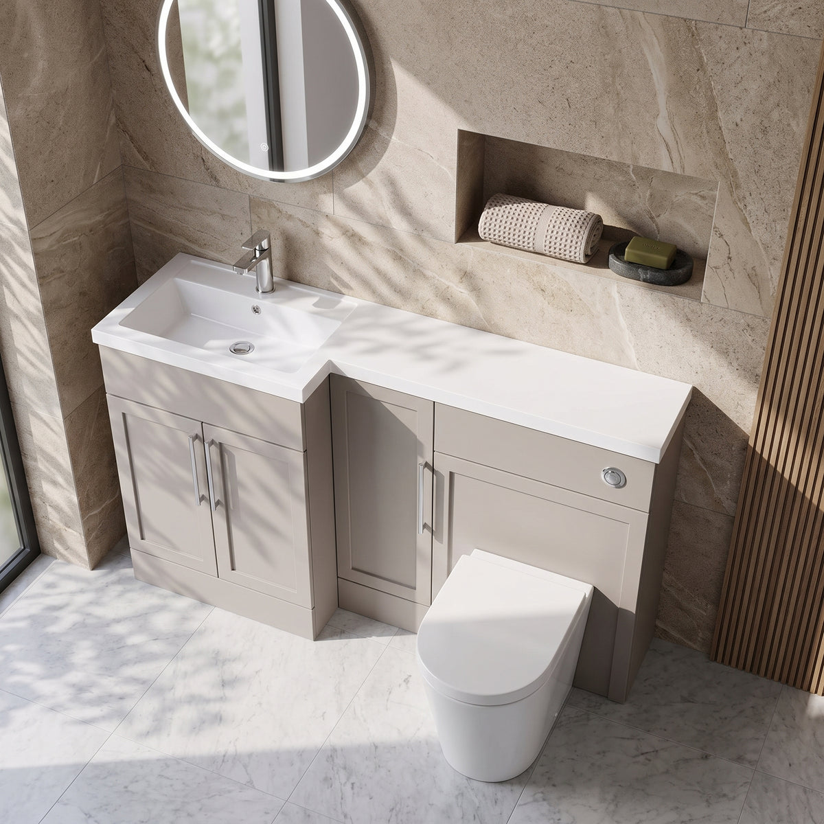 Fairford Union Style Shaker Matt Stone Grey 1500mm L Shape Left Hand Combination Pack