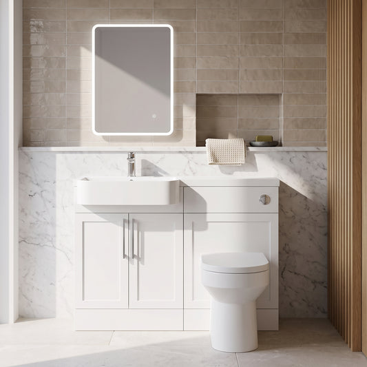 Fairford Union Style Shaker Matt White 1100mm Round Semi Recessed Basin Left Hand Combination Pack