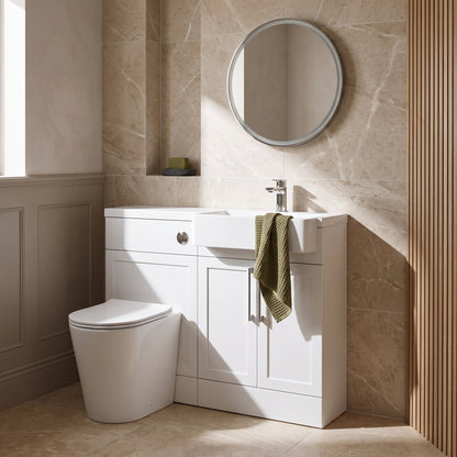 Fairford Union Style Shaker Matt White 1100mm Square Semi Recessed Basin Right Hand Combination Pack