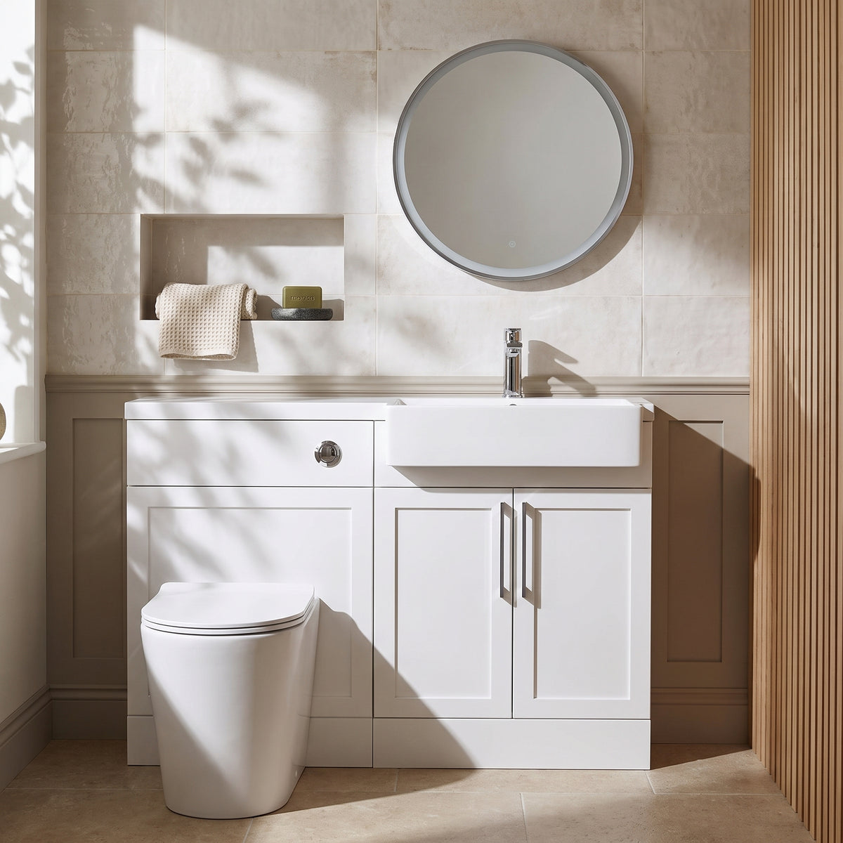 Fairford Union Style Shaker Matt White 1100mm Square Semi Recessed Basin Right Hand Combination Pack