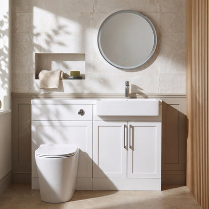 Fairford Union Style Shaker Matt White 1100mm Square Semi Recessed Basin Right Hand Combination Pack