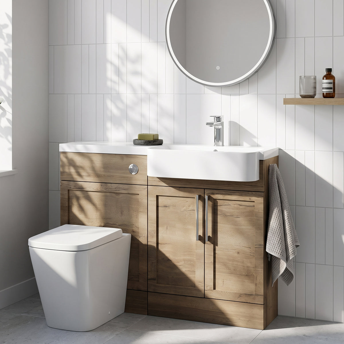 Fairford Union Style Shaker Dark Oak 1100mm Round Semi Recessed Basin Right Hand Combination Pack