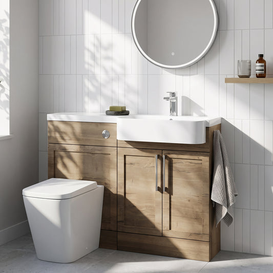 Fairford Union Style Shaker Dark Oak 1100mm Round Semi Recessed Basin Right Hand Combination Pack