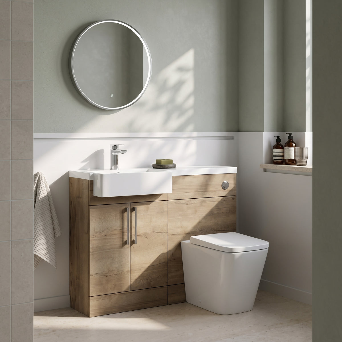 Fairford Union Style Slab Dark Oak 1000mm Square Semi Recessed Basin Left Hand Combination Pack