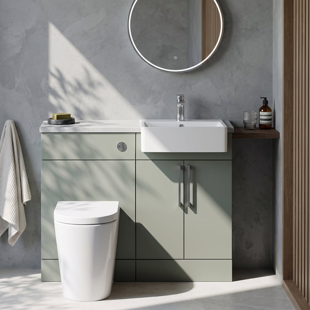 Fairford Union Style Slab Matt Lux Green 1000mm Square Semi Recessed Basin Right Hand Combination Pack