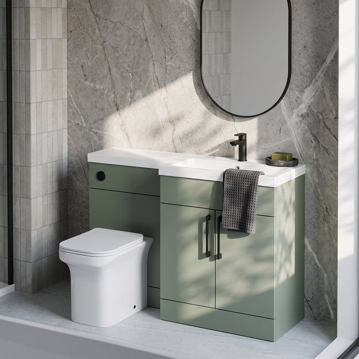 Fairford Union Style Slab Matt Lux Green 1100mm L Shape Right Hand Combination Pack