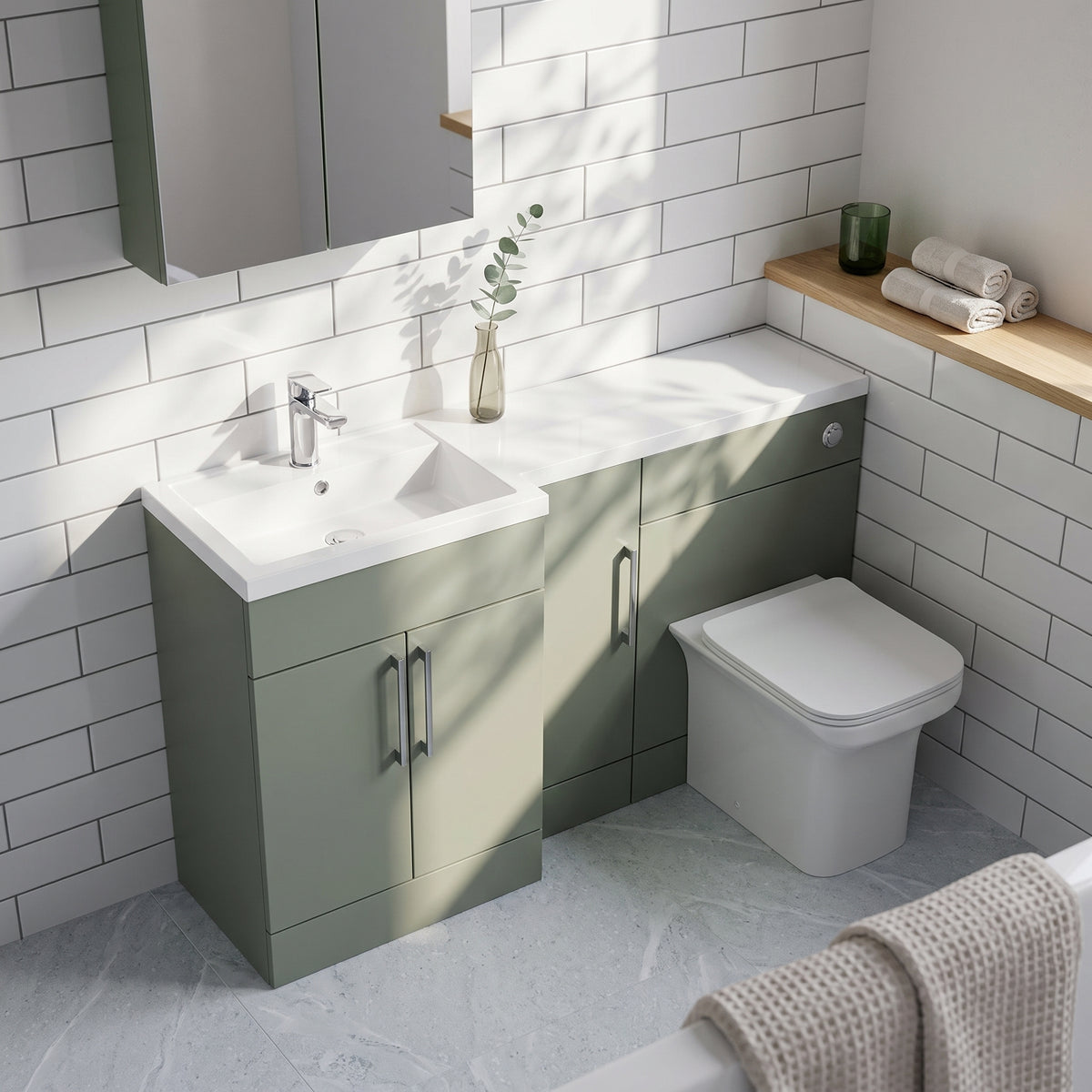 Fairford Union Style Slab Matt Lux Green 1500mm L Shape Left Hand Combination Pack