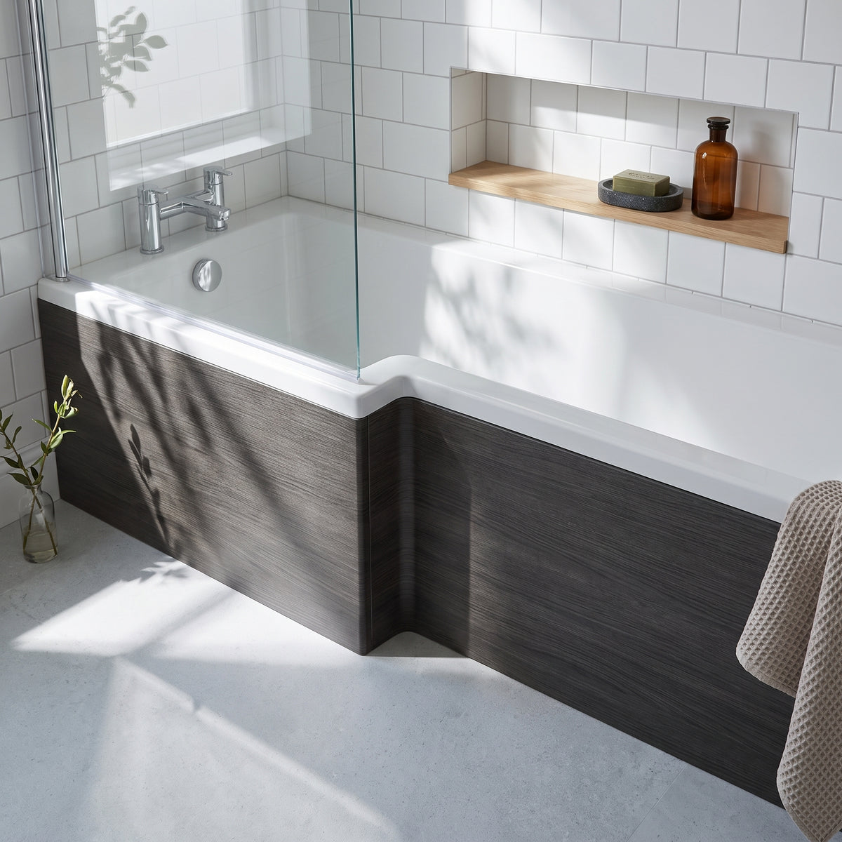 Fairford Anthracite Woodgrain 1700mm L Shaped Bath Panel