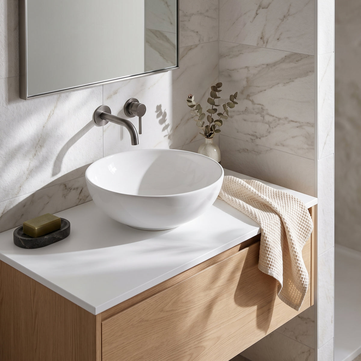Fairford Satin White Worktop, 18mm Thick. 600 x 390mm